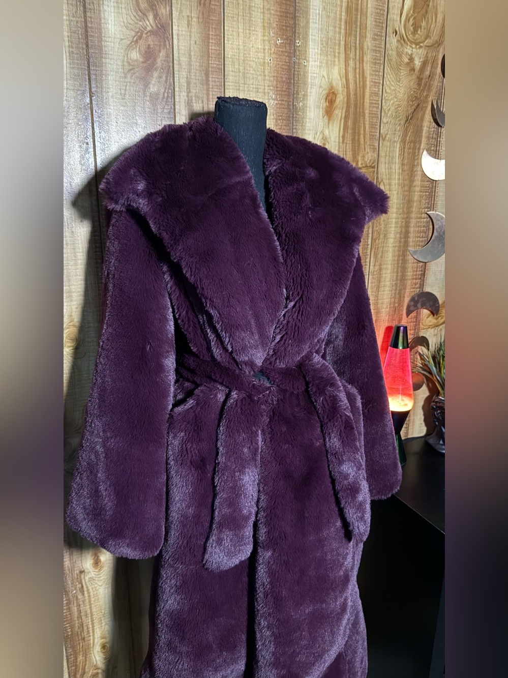 Anthropologie Plush Faux Fur Coat in Deep Plum - Picture 6 of 13